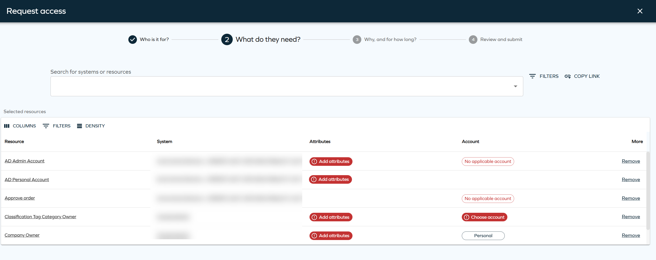 Choose account chip in Access request